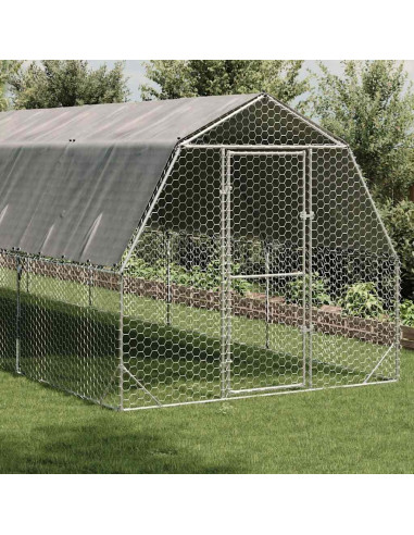 Recinto per Polli con Tetto 2,5x12x2,25 m in Acciaio Zincato
