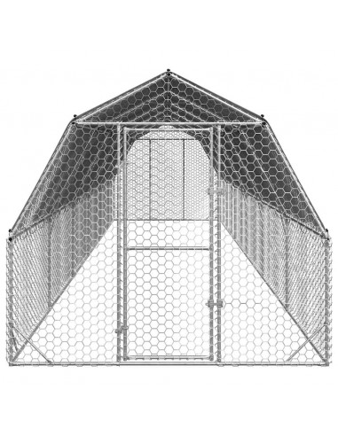 Recinto per Polli con Tetto 2,5x12x2,25 m in Acciaio Zincato