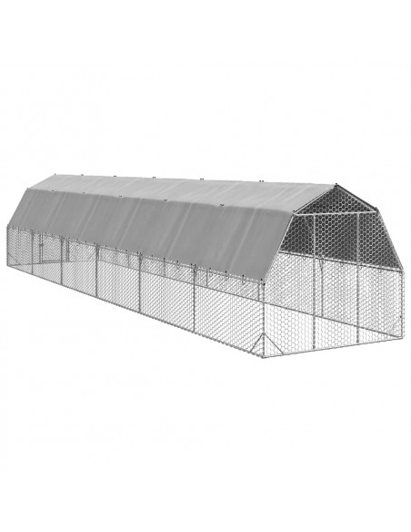 Recinto per Polli con Tetto 2,5x12x2,25 m in Acciaio Zincato