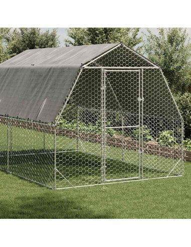 Recinto per Polli con Tetto 2,5x4x2,25 m in Acciaio Zincato