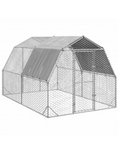 Recinto per Polli con Tetto 2,5x4x2,25 m in Acciaio Zincato