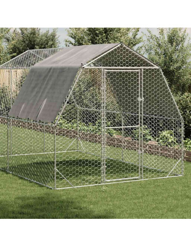 Recinto per Polli con Tetto 2,5x4x2,25 m in Acciaio Zincato