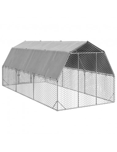 Recinto per Polli con Tetto 2,5x6x2,25 m in Acciaio Zincato