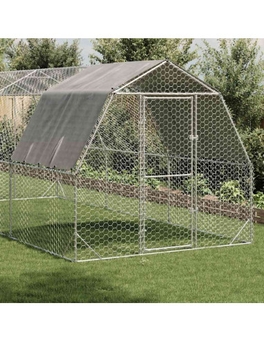 Recinto per Polli con Tetto 2,5x6x2,25 m in Acciaio Zincato
