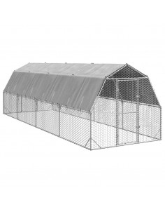 Recinto per Polli con Tetto 2,5x8x2,25 m in Acciaio Zincato