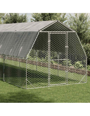 Recinto per Polli con Tetto 2,5x8x2,25 m in Acciaio Zincato