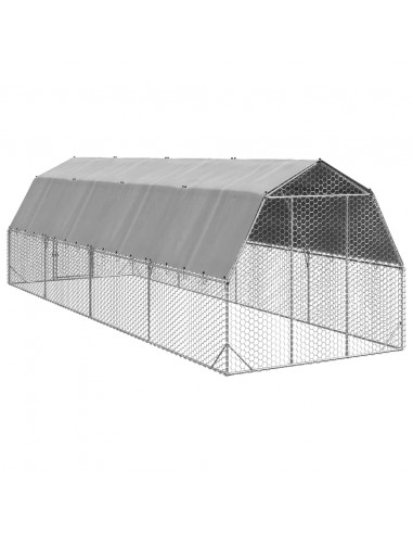 Recinto per Polli con Tetto 2,5x8x2,25 m in Acciaio Zincato