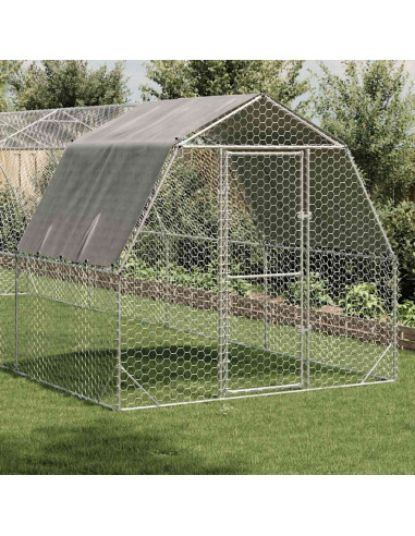 Recinto per Polli con Tetto 2,5x8x2,25 m in Acciaio Zincato