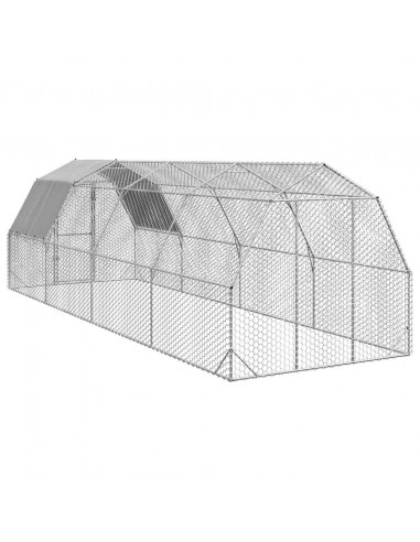 Recinto per Polli con Tetto 2,5x8x2,25 m in Acciaio Zincato