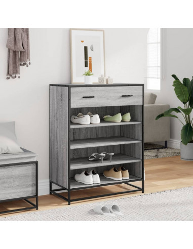 Scarpiera Grigio Sonoma 75x38x97,5 cm Legno Multistrato Metallo
