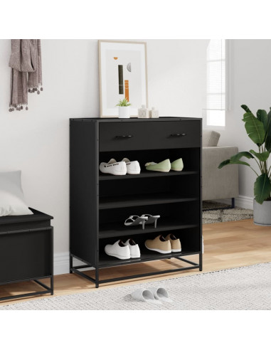 Scarpiera Nera 75x38x97,5 cm in Truciolato e Metallo