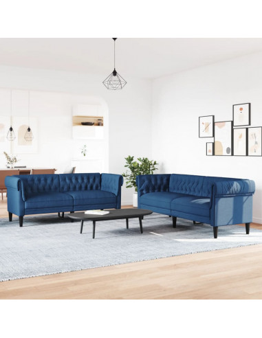 Set di Divani 2 pz Blu in Tessuto