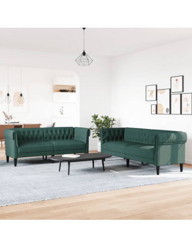 Set di Divani 2 pz Verde Scuro in Tessuto