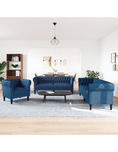 Set di Divani 3 pz Blu in Tessuto