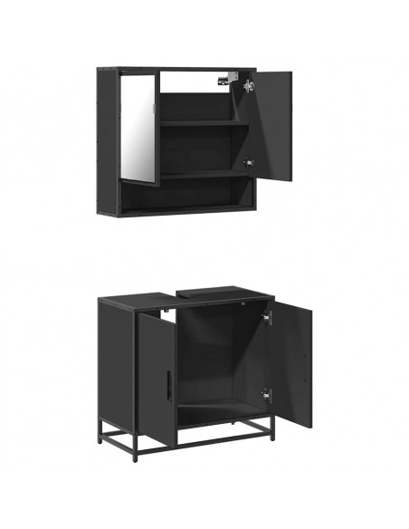 Set Mobili da Bagno 2 pz Nero in Legno Multistrato