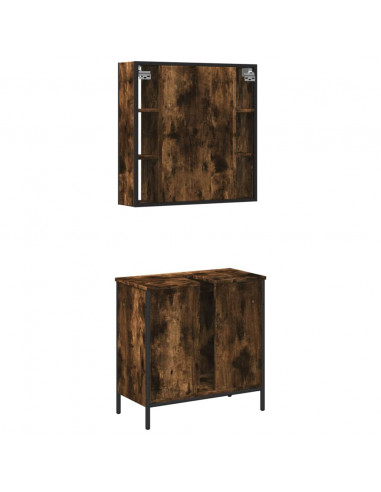 Set Mobili da Bagno 2 pz Rovere Fumo in Legno Multistrato