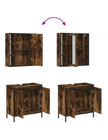 Set Mobili da Bagno 2 pz Rovere Fumo in Legno Multistrato