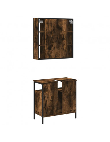 Set Mobili da Bagno 2 pz Rovere Fumo in Legno Multistrato