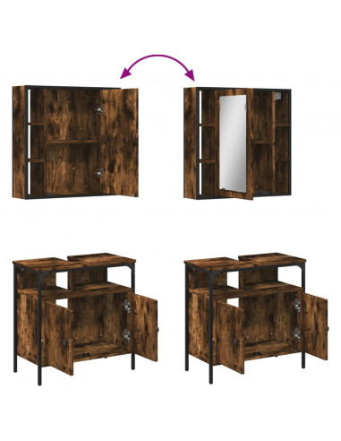 Set Mobili da Bagno 2 pz Rovere Fumo in Legno Multistrato