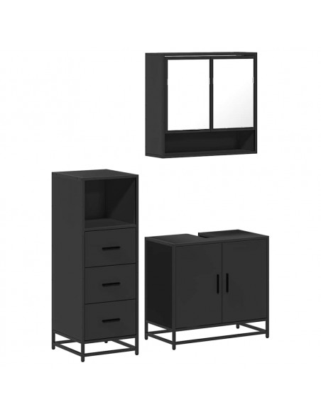 Set Mobili da Bagno 3 pz Nero in Legno Multistrato