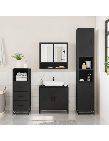 Set Mobili da Bagno 3 pz Nero in Legno Multistrato