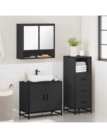 Set Mobili da Bagno 3 pz Nero in Legno Multistrato