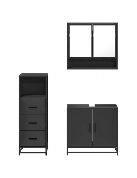 Set Mobili da Bagno 3 pz Nero in Legno Multistrato