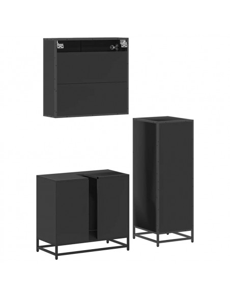 Set Mobili da Bagno 3 pz Nero in Legno Multistrato