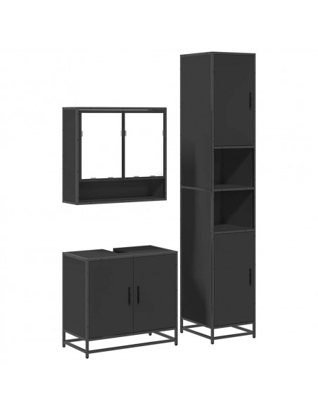 Set Mobili da Bagno 3 pz Nero in Legno Multistrato
