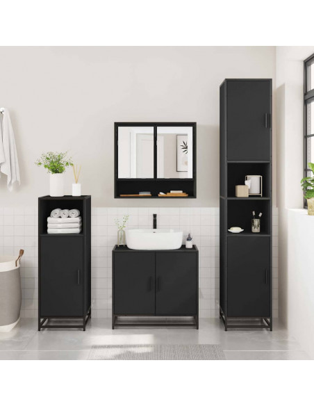 Set Mobili da Bagno 3 pz Nero in Legno Multistrato