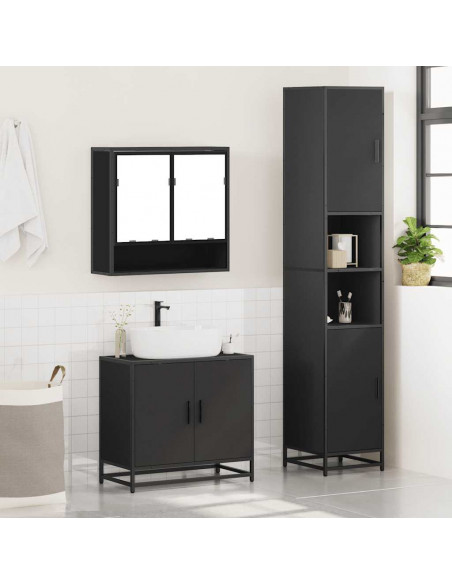 Set Mobili da Bagno 3 pz Nero in Legno Multistrato