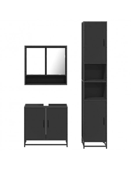 Set Mobili da Bagno 3 pz Nero in Legno Multistrato