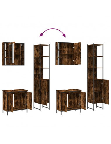 Set Mobili da Bagno 3 pz Rovere Fumo in Legno Multistrato