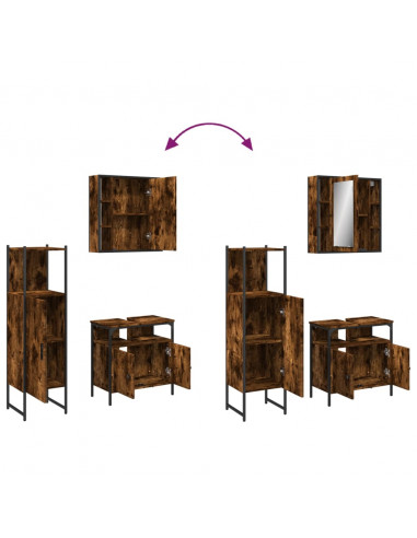 Set Mobili da Bagno 3 pz Rovere Fumo in Legno Multistrato