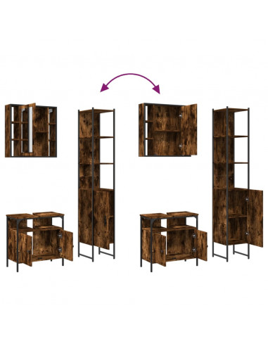 Set Mobili da Bagno 3 pz Rovere Fumo in Legno Multistrato