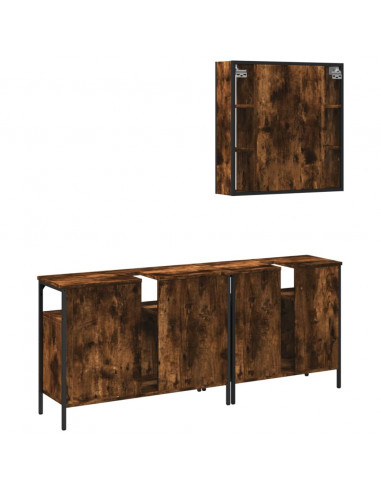 Set Mobili da Bagno 3 pz Rovere Fumo in Legno Multistrato