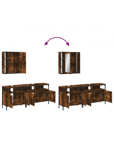 Set Mobili da Bagno 3 pz Rovere Fumo in Legno Multistrato