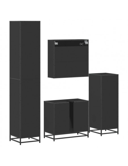 Set Mobili da Bagno 4 pz Nero in Legno Multistrato
