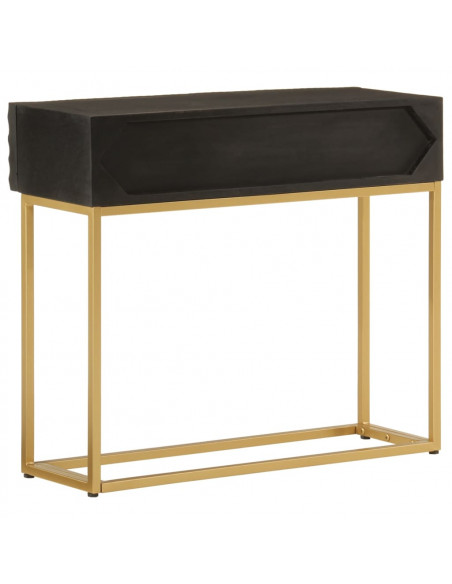 Tavolo Consolle Nero 90x30x76cm Legno Massello di Mango e Ferro
