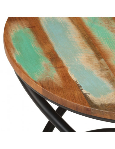 Tavolino Ø50x40 cm in Legno Massello di Recupero e Acciaio