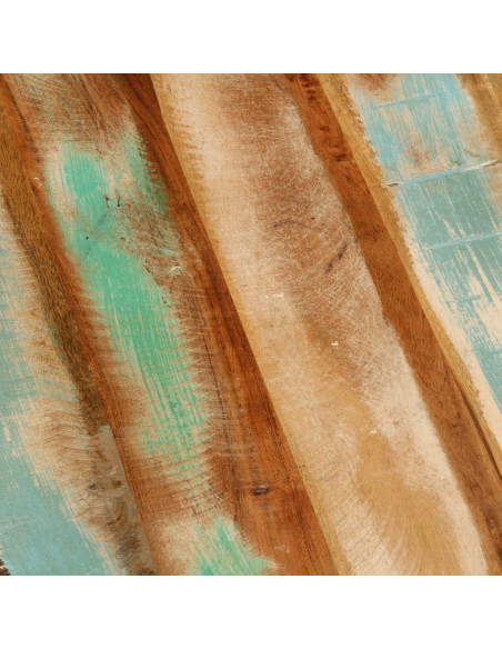 Tavolino Ø50x40 cm in Legno Massello di Recupero e Acciaio