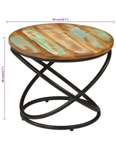 Tavolino Ø50x40 cm in Legno Massello di Recupero e Acciaio