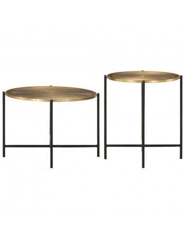 Tavolini da Soggiorno 2 pz Ottone e Nero in Metallo