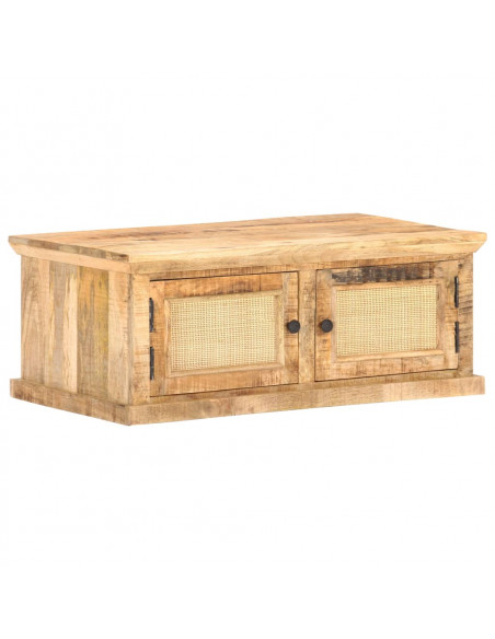 Tavolino da Caffè 90x50x35 cm Legno Massello di Mango e Canna