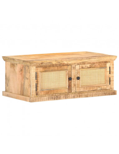 Tavolino da Salotto 90x50x35 cm Legno Massello di Mango e Canna