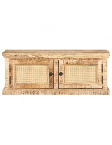 Tavolino da Salotto 90x50x35 cm Legno Massello di Mango e Canna