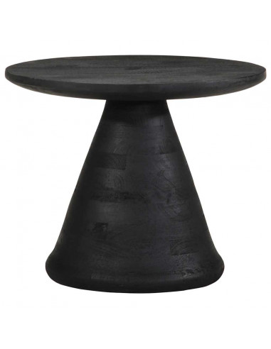 Tavolino da Salotto Nero Ø50x40 cm in Legno Massello di Mango