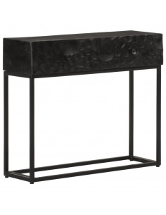 Tavolo Consolle Nero 90x30x76cm Legno Massello di Mango e Ferro 2