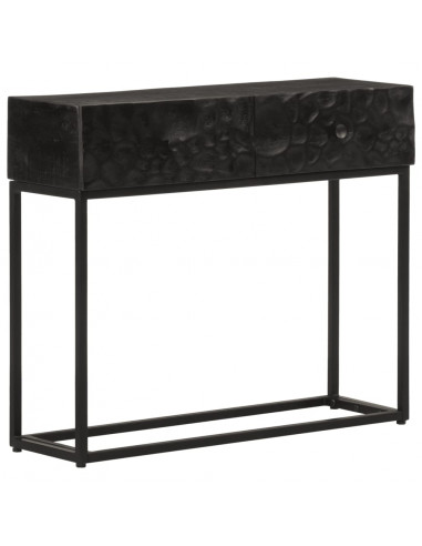 Tavolo Consolle Nero 90x30x76cm Legno Massello di Mango e Ferro
