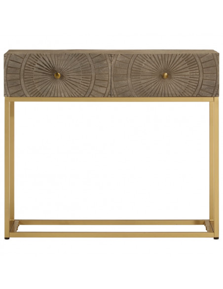 Tavolo Consolle 90x30x76 cm in Legno Massello di Mango e Ferro